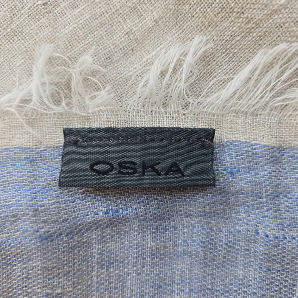 Oska Linen Scarf Blue White - Picture 4 of 7